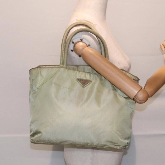 PRADA Tote Bag Nylon Silver Pistachio Green Auth - Picture 1 of 16